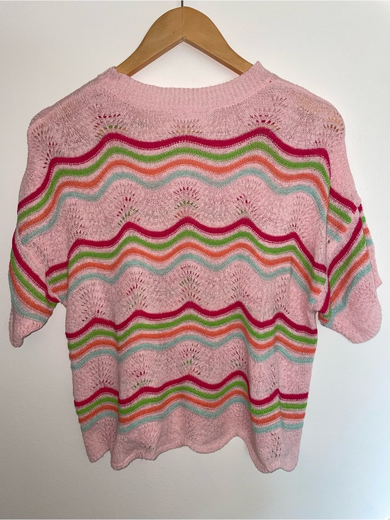 new in Tops - Pink Short-Sleeve Wave Stripe Knit Top